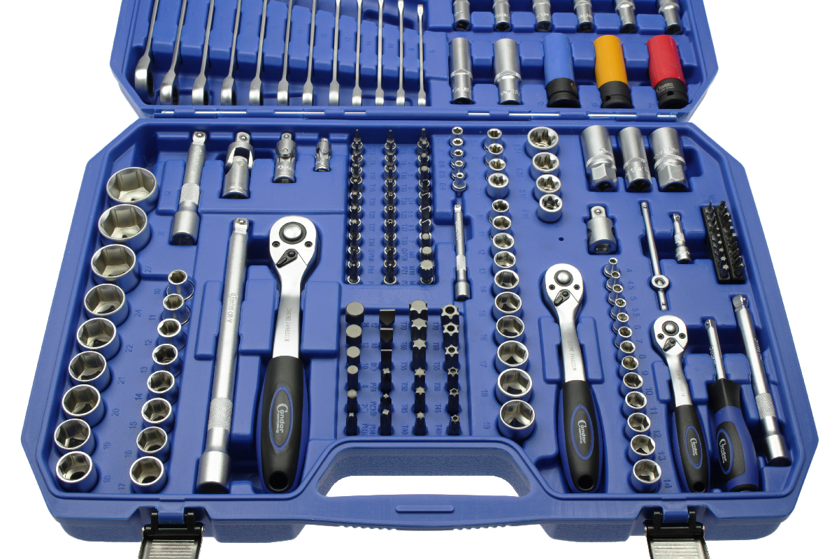 gola sada 1/4" - 3/8" - 1/2", 6ti hran 4 - 32 mm, klíče očkoploché ráčnové 8 - 19 mm, 199 dílů - doprovodný obrázek 1