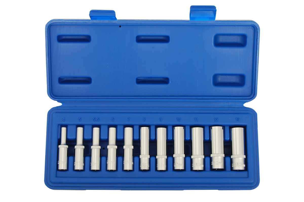 hlavice nástrčné 1/4", 6ti hran 4 - 13 mm, prodloužené, sada 11 dílů - Hlavní obrázek