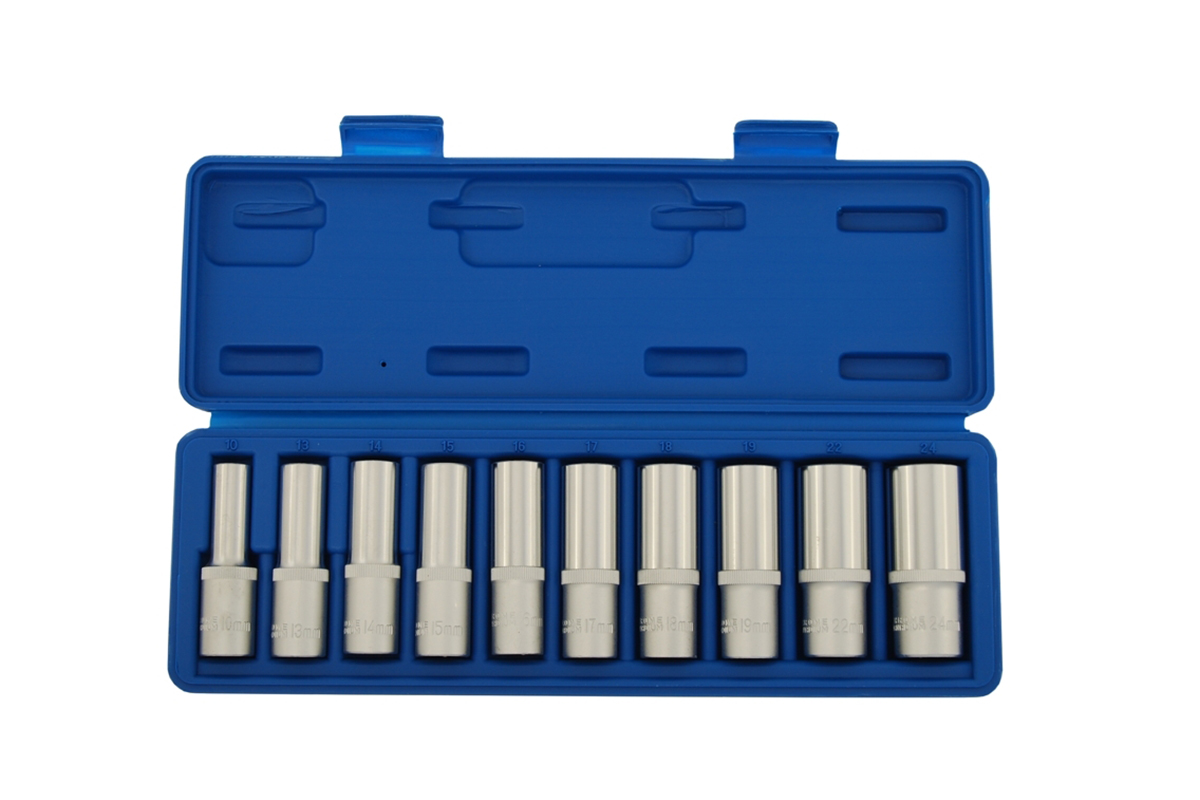 hlavice nástrčné 1/2", 6ti hran 10 - 24 mm, prodloužené, sada 10 dílů - Hlavní obrázek