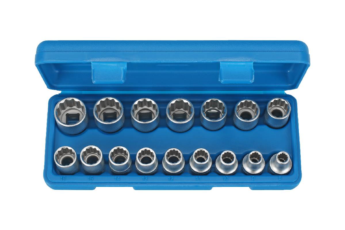hlavice nástrčné 1/2", 12ti hran 8 - 24 mm, sada 16 dílů - Hlavní obrázek