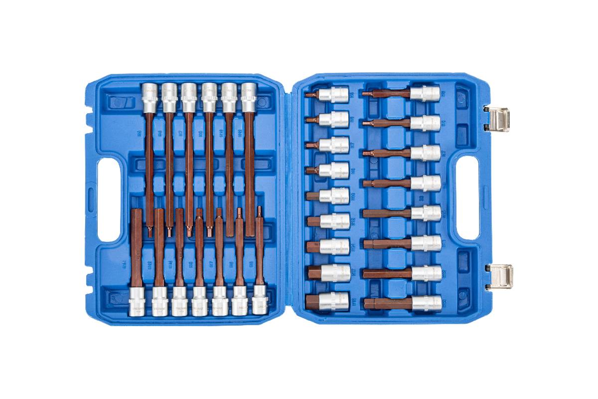 hlavice zástrčné 1/2", Inbus 5 - 19 mm, délka 55 - 100 - 140 - 200 mm, S2, sada 30 dílů - doprovodný obrázek 1