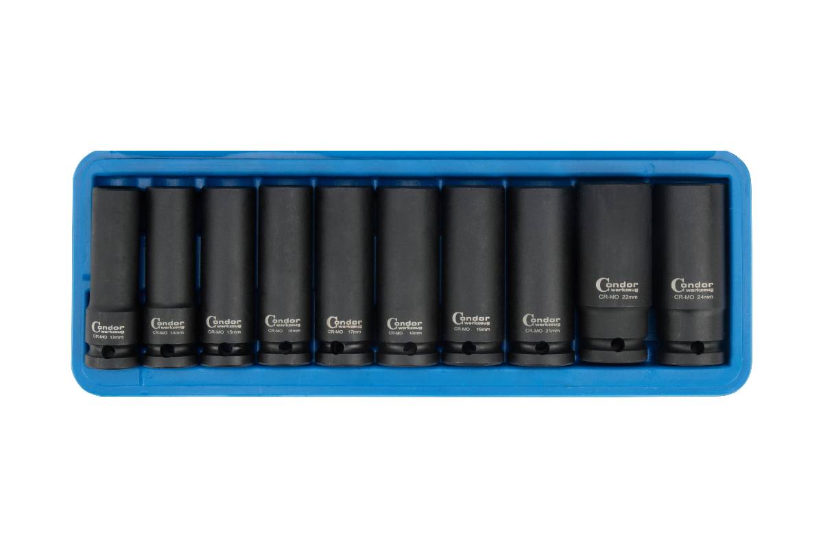 hlavice nástrčné 1/2", 6ti hran 13 - 24 mm, prodloužené, tvrzené, sada 10 dílů - doprovodný obrázek 1