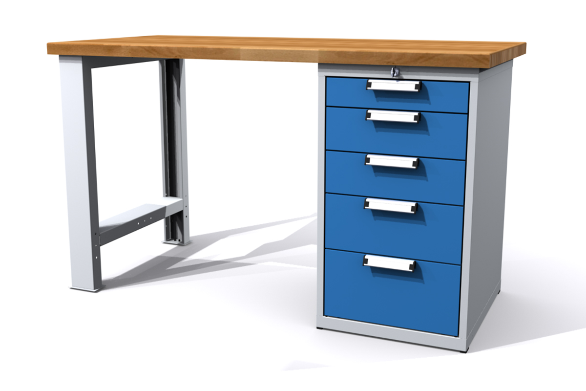 dílenský stůl 1500 x 700 x 880 mm, 5 zásuvek, buková spárová deska - Hlavní obrázek