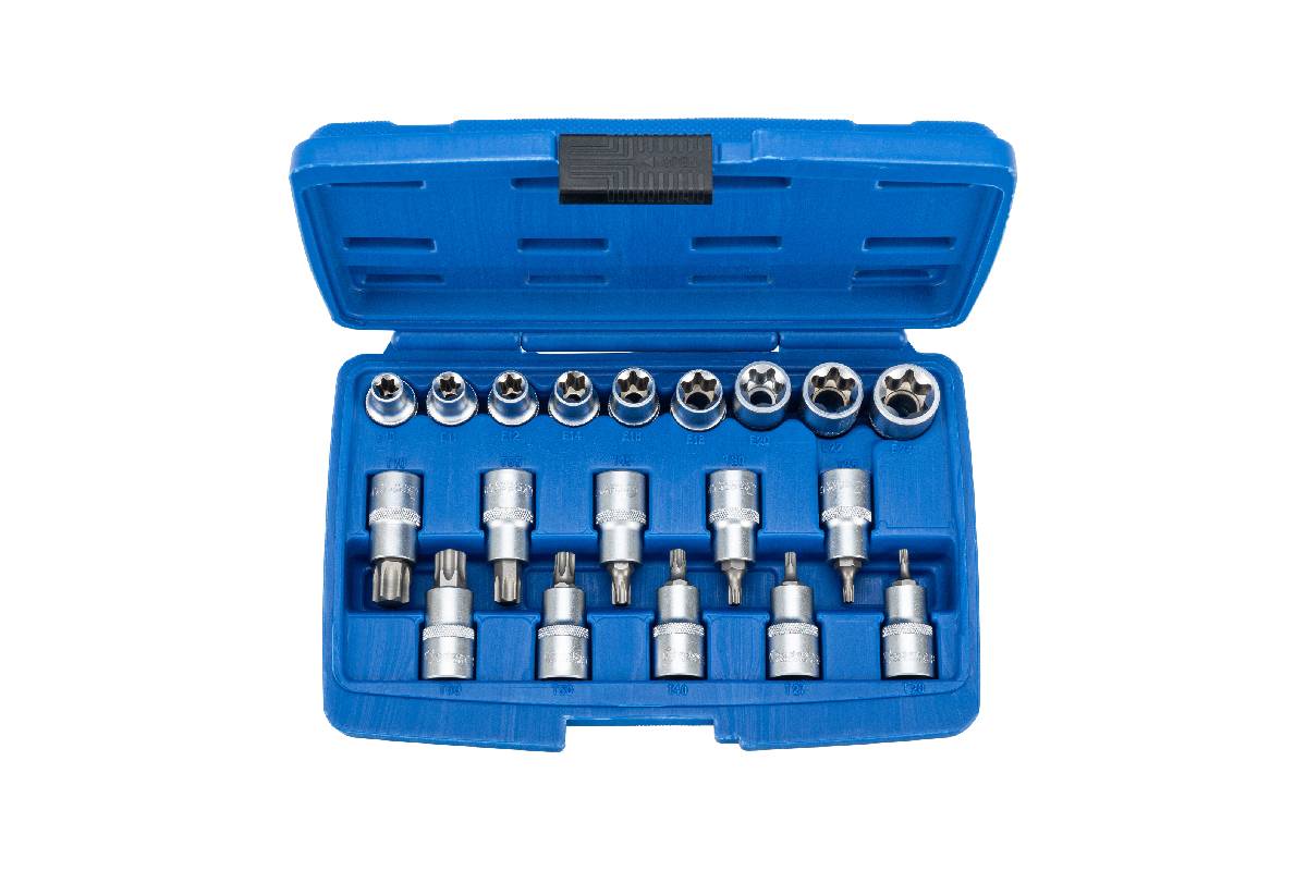 hlavice zástrčné a nástrčné 1/2", Torx T20 - T70, E-profil E10 - E24, sada 19 dílů - Hlavní obrázek