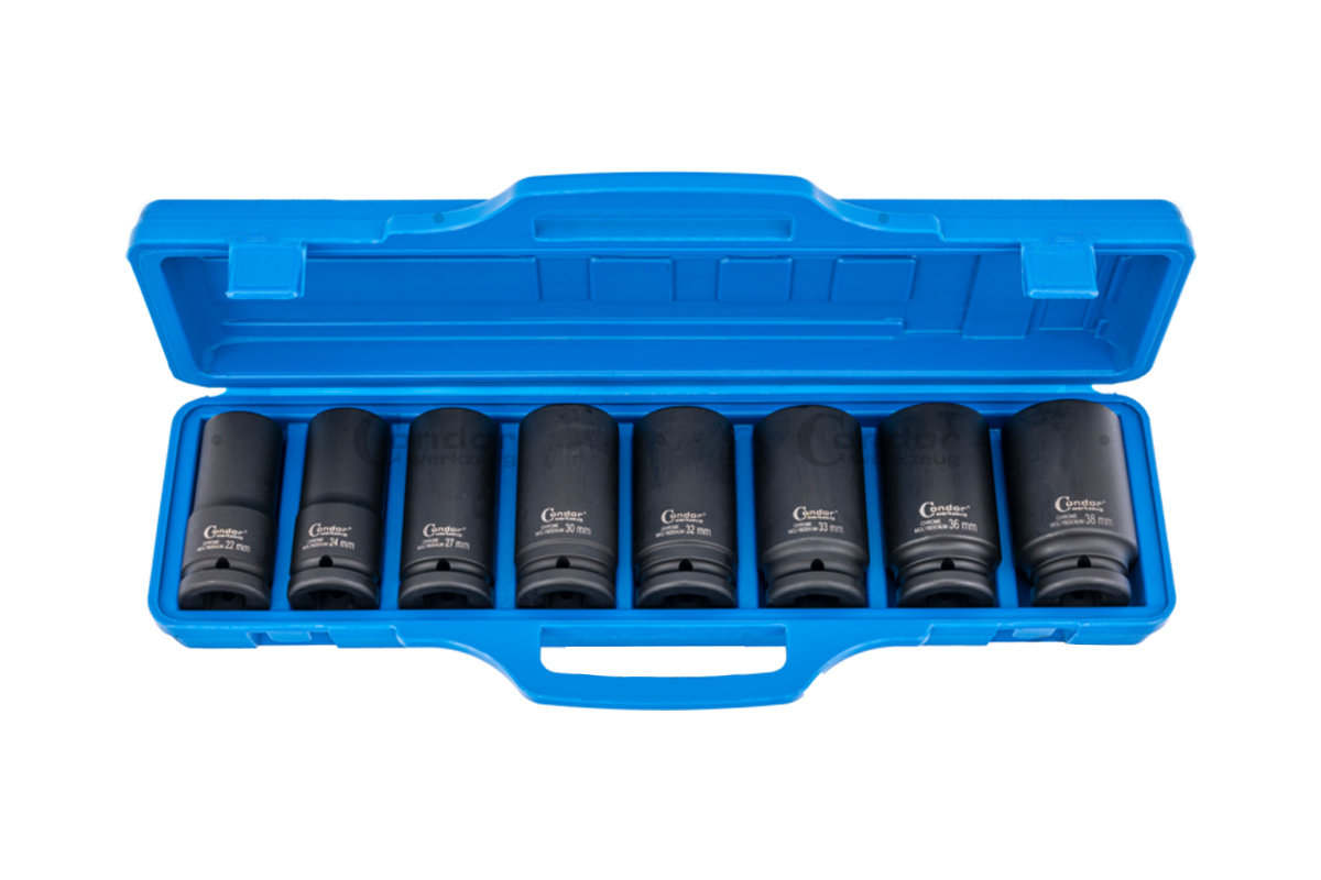 hlavice nástrčné 3/4", 6ti hran 22 - 38 mm, prodloužené, tvrzené, sada 8 dílů - Hlavní obrázek
