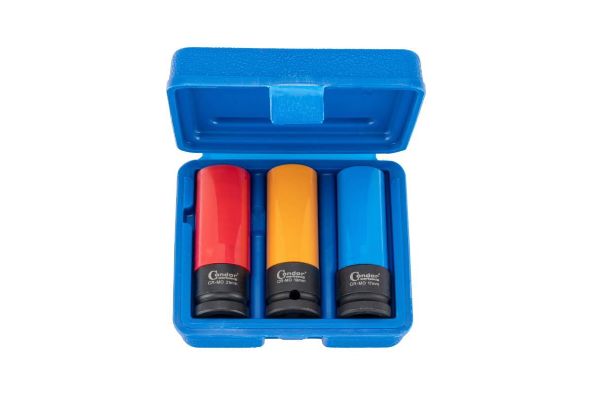 hlavice nástrčné 1/2", 6ti hran 17 - 21 mm, prodloužené, tvrzené, na Alu kola, sada 3 díly - Hlavní obrázek