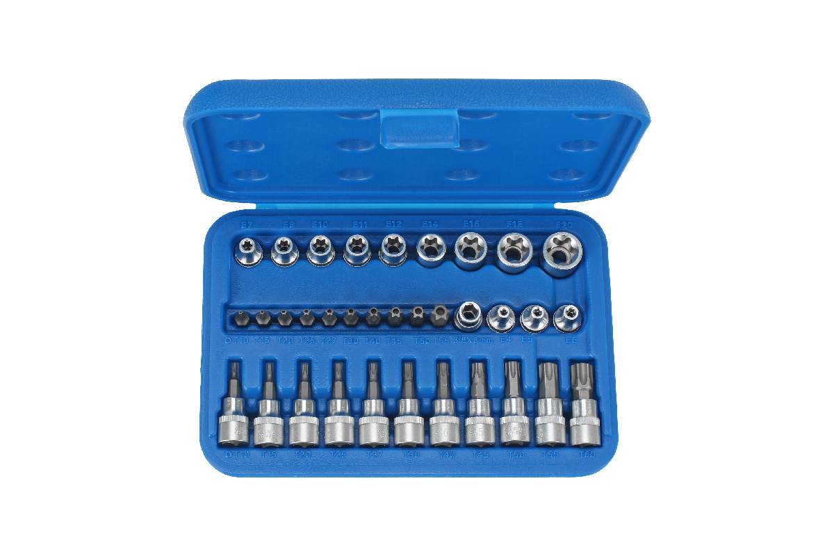 hlavice nástrčné a zástrčné 3/8", E-profil - Torx, bity 5/16" Torx, vrtané, sada 34 dílů - Hlavní obrázek