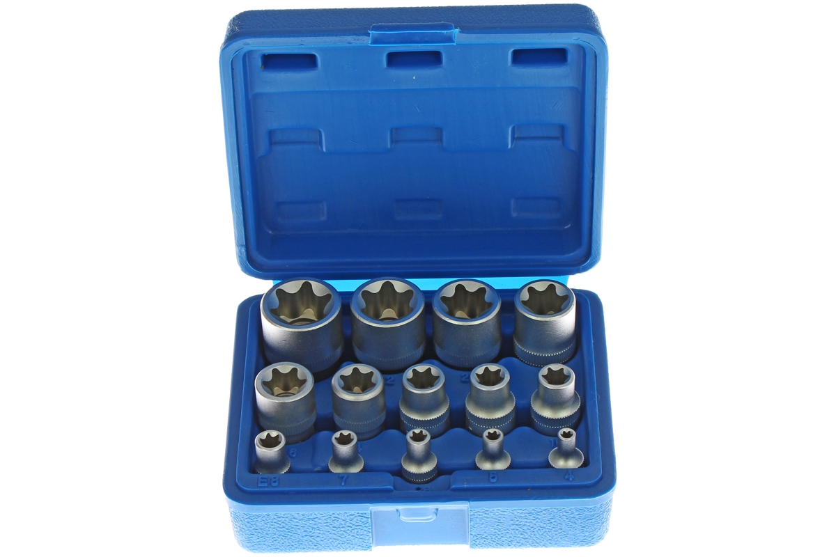hlavice nástrčné 1/4" - 3/8" - 1/2", E-profil E4 - E24, sada 14 dílů - Hlavní obrázek