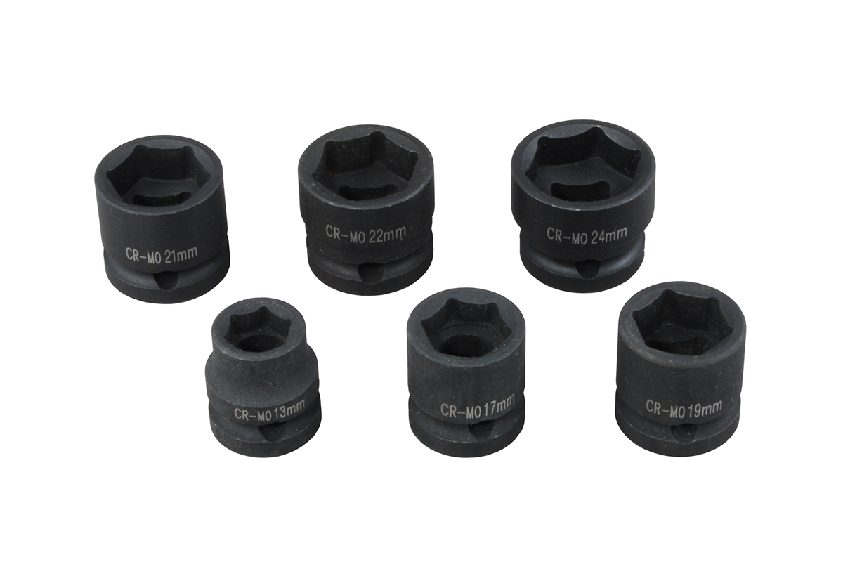 hlavice nástrčné 1/2", 6ti hran 13 - 24 mm, extra krátké, tvrzené, sada 6 dílů - Hlavní obrázek
