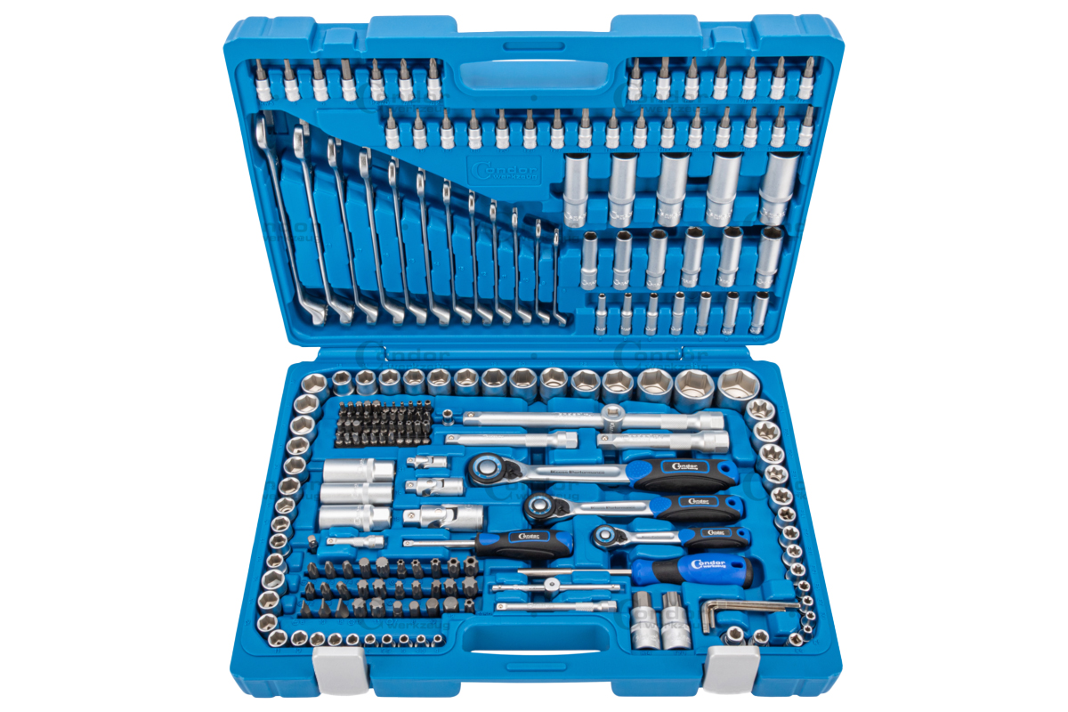 gola sada 1/4" - 3/8" - 1/2", 6ti hran 4 - 32 mm, klíče očkoploché 8 - 19 mm, 215 dílů - Hlavní obrázek