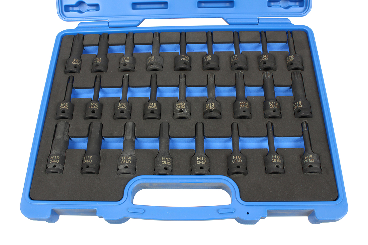 hlavice zástrčné 1/2", Inbus 5-19 mm, Torx T25 -T80, XZN M5-M18, délka 78 mm, tvrzené, sada 26 dílů - doprovodný obrázek 1