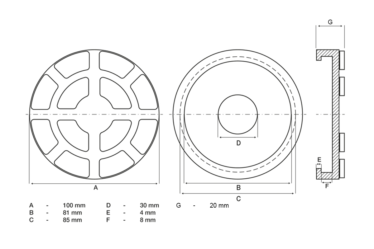podložka gumová na patky zvedáků, průměr 100 mm, výška 20 mm - doprovodný obrázek 1