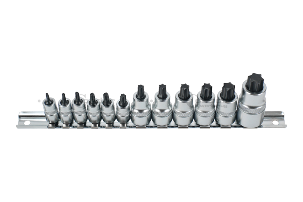 hlavice zástrčné 1/4" - 3/8" - 1/2",  Torx T8 - T60, extra krátké, S2, sada 12 dílů - Hlavní obrázek