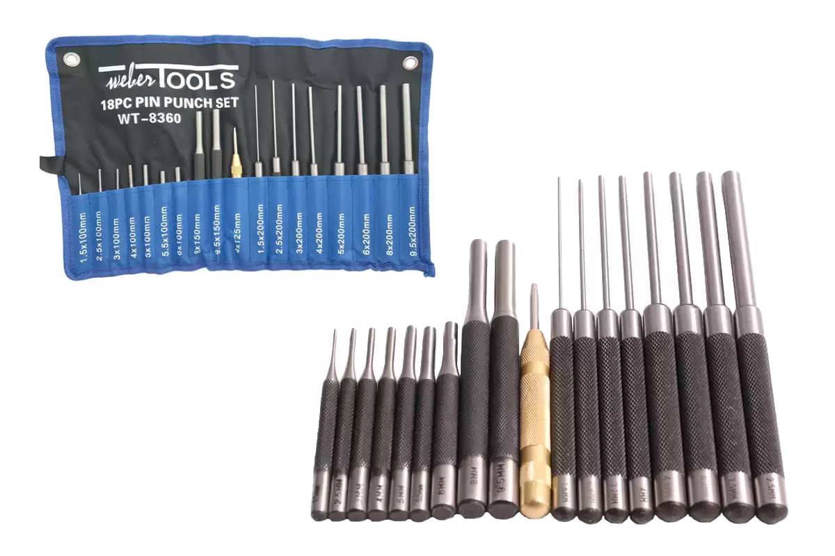 vyrážeče, průměr 1,5 - 9,5 mm, automatický důlčík, sada 18 dílů - Hlavní obrázek