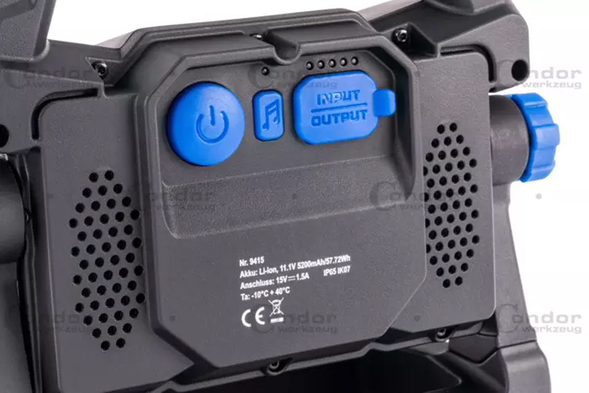 lampa montážní COB LED s Bluetooth reproduktorem, akumulátorová 11,1 V / 5200 mAh, IP65 - doprovodný obrázek 2