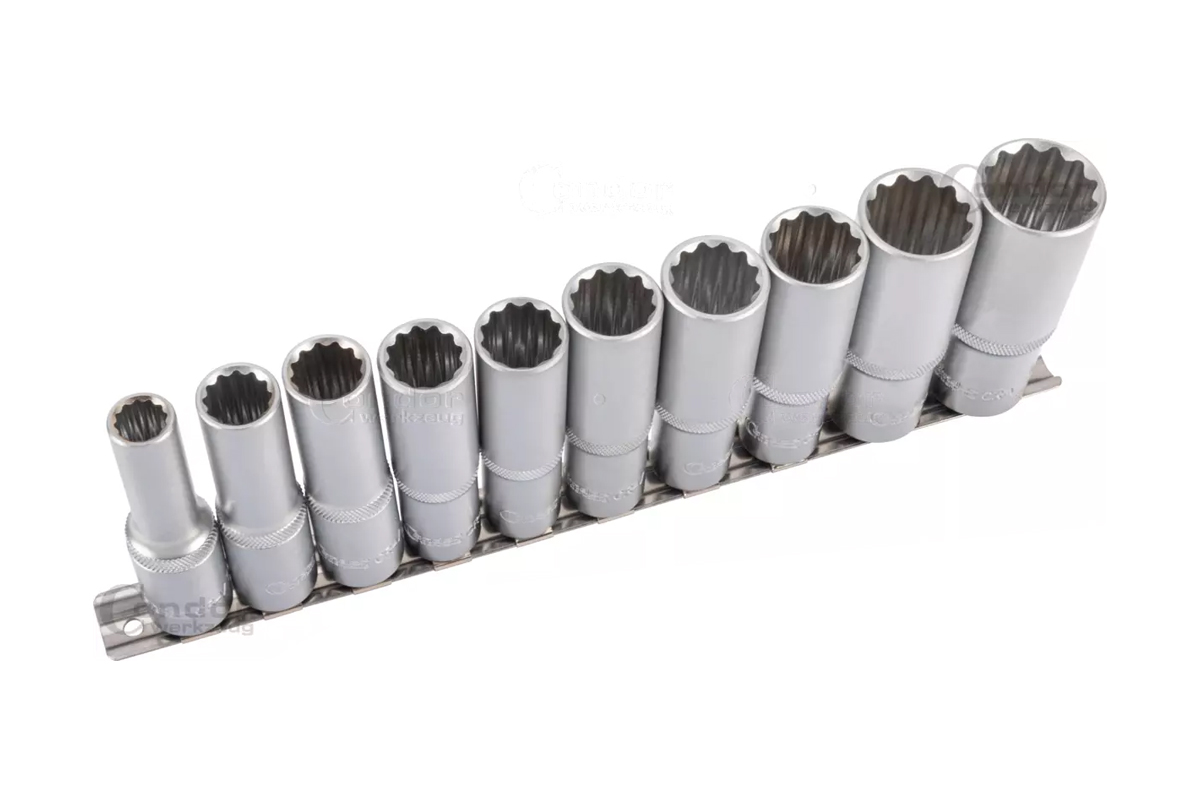hlavice nástrčné 1/2", 12ti hran 10 - 24 mm, prodloužené, sada 10 dílů - Hlavní obrázek