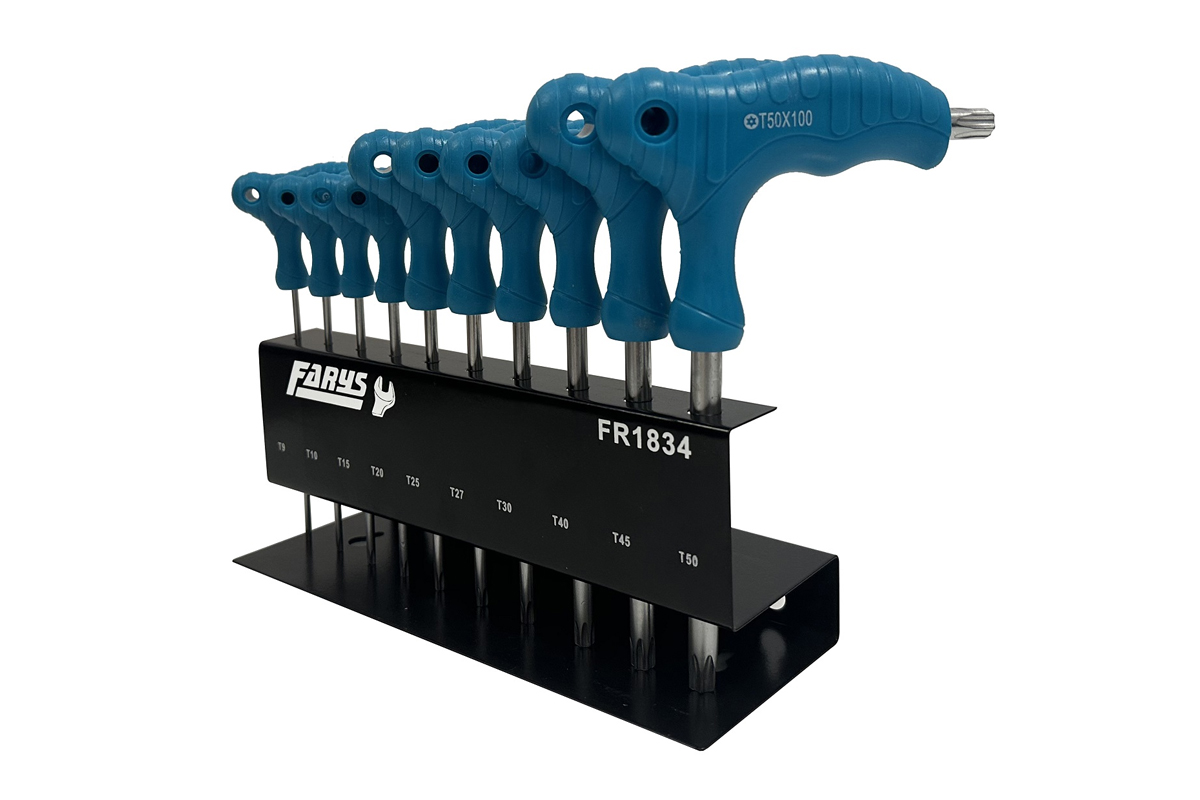klíče zástrčné Torx T9 - T50, vrtané, délka 100 mm, T-rukojeť, sada 10 dílů - Hlavní obrázek