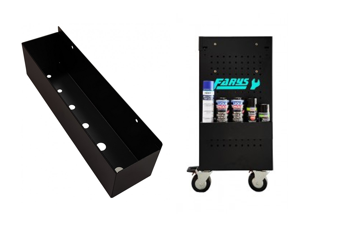 přihrádka na spreje a láhve 410 x 100 x 120 mm,  vhodný pro montážní vozíky s perforací - Hlavní obrázek