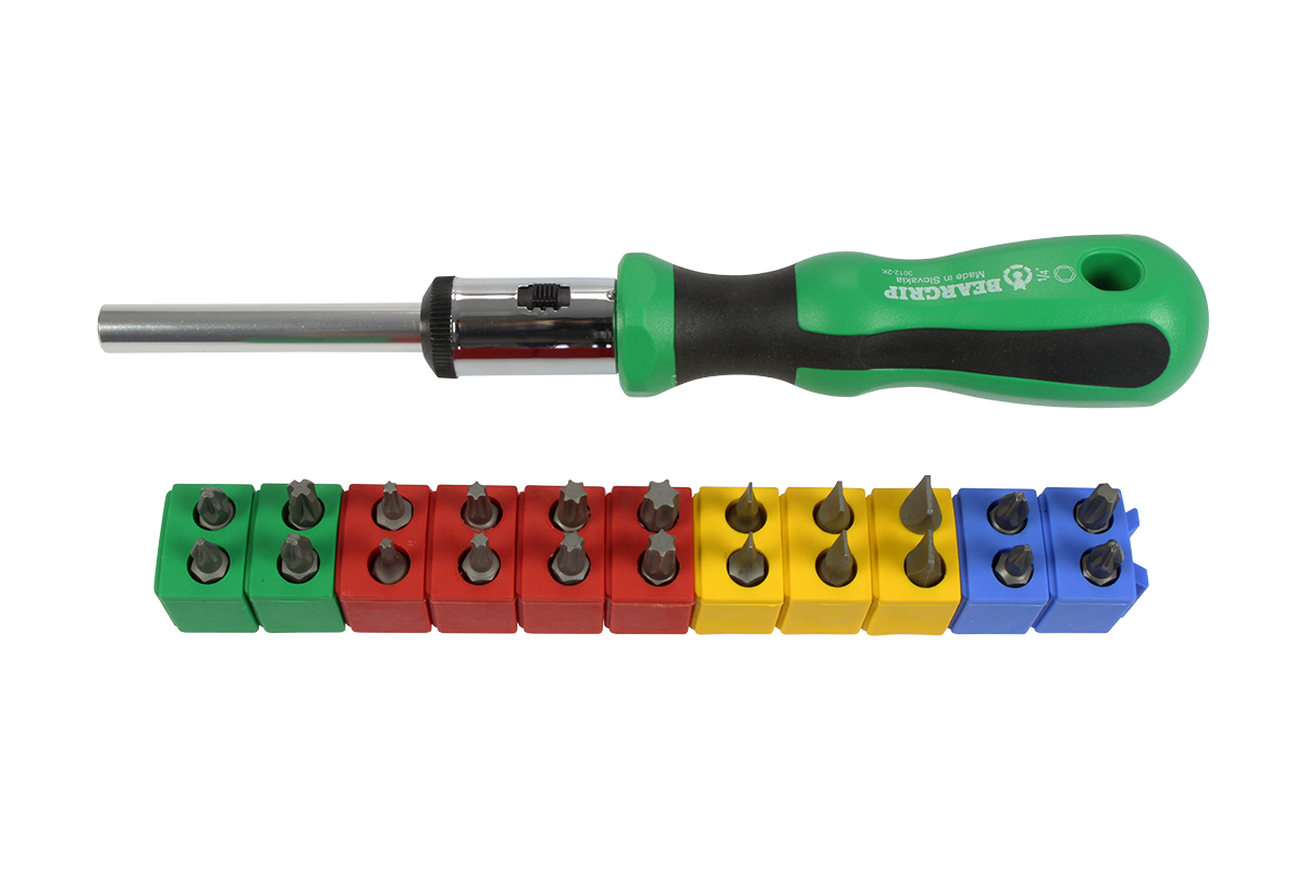šroubovák pro 1/4" bity, délka 220 mm, ráčnový, s bity 1/4" PL - PH - PZ -Torx, sada 23 dílů,3027 - Hlavní obrázek