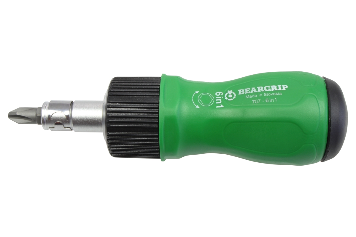 šroubovák pro 1/4" bity, délka 105 mm, ráčnový, s bity 1/4" PL - PH - PZ, sada 7 dílů, 707 - doprovodný obrázek 2