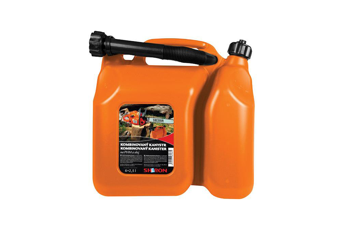 kanystr kombinovaný s nálevkou, dvoukomorový, objem benzín 6 l / olej 2,5 l - Hlavní obrázek