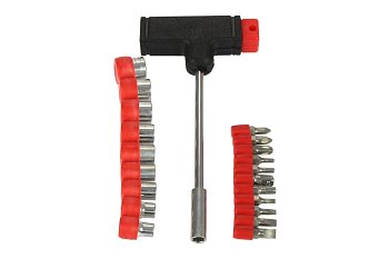 Šroubovák pro 1/4" bity, T-rukojeť, hlavice nástrčné1/4" a bity 1/4", sada 21 dílů - produktové foto