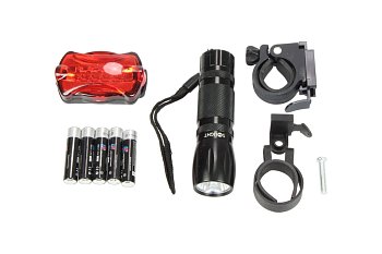 Svítilny cyklo - přední Alu 1 LED 3W, na 3 bat. AAA; zadní 5 LED, na 2 bat. AAA, IP44 - VÝPRODEJ - produktové foto