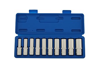 Hlavice nástrčné 1/2", 6ti hran 10 - 24 mm, prodloužené, sada 10 dílů - produktové foto