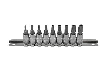 Hlavice zástrčné 1/4", Torx Security TS10 - TS50, vrtané, sada 9 dílů - produktové foto