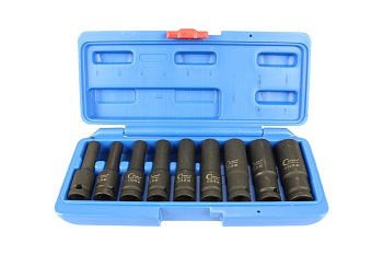 Hlavice nástrčné 1/2", E-profil E10 - E24, prodloužené, tvrzené, sada 9 dílů - produktové foto