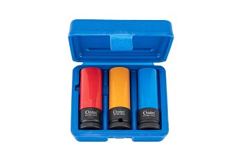 Hlavice nástrčné 1/2", 6ti hran 17 - 21 mm, prodloužené, tvrzené, na Alu kola, sada 3 díly - produktové foto