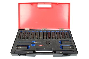 Hlavice nástrčné 1/2", 12ti hran 10 - 24 mm, prodloužené, tvrzené, sada 17 dílů - produktové foto