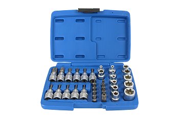 Hlavice nástrčné a zástrčné 3/8", E-profil - Torx, bity 5/16" Torx, vrtané, sada 34 dílů - produktové foto