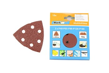 Brusná plátna delta tvar 93x93x93 mm se suchým zipem, P40-P60-P80-P120-P180-P240, sada 30 dílů - produktové foto