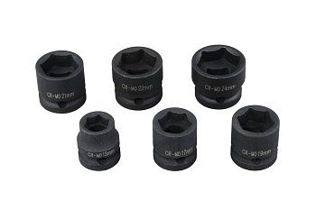 Hlavice nástrčné 1/2", 6ti hran 13 - 24 mm, extra krátké, tvrzené, sada 6 dílů - produktové foto