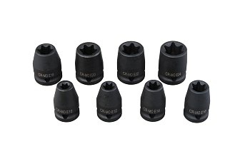 Hlavice nástrčné 1/2", E profil E10 - E24, tvrzené, sada 8 dílů - produktové foto