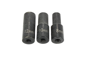 Hlavice nástrčné 1/4", Spirál 8 - 12 mm, prodloužené, na poškozené šrouby a matice, sada 3 díly - produktové foto