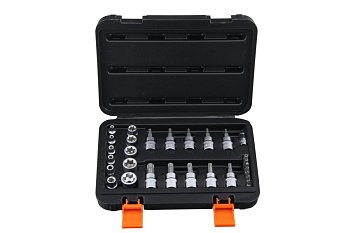 Hlavice zástrčné a nástrčné 1/4" - 3/8", bity 1/4", Torx - E-profil, sada 29 dílů - produktové foto
