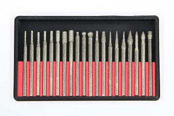 Frézy diamantové, různých tvarů, 3 mm upínací dřík, sada 20 dílů - produktové foto