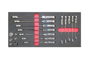 Modul - klíče očkoploché ráčnové, výkyvné, 18 dílů, velikost 1/3 - produktové foto
