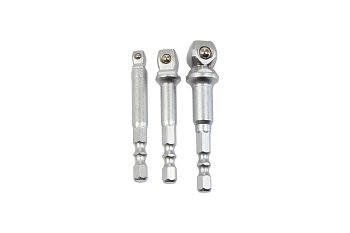 Adaptéry výkyvné 1/4" pro 1/4" - 3/8" - 1/2" hlavice, pro elektrické nářadí, sada 3 díly - produktové foto