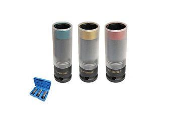 Hlavice nástrčné 1/2", 6ti hran 17 - 19 - 21 mm, prodloužené, na Alu kola, sada 3 díly - produktové foto