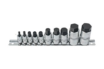 Hlavice zástrčné 1/4" - 3/8" - 1/2", Inbus 4 - 19 mm, extra krátké, S2, sada 10 dílů - produktové foto