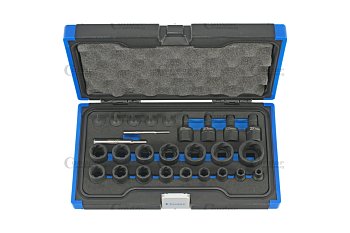 Hlavice nástrčné a zástrčné 1/4" - 3/8" - 1/2", Spirál 6 - 27 mm, na poškozené šrouby, sada 27 dílů - produktové foto