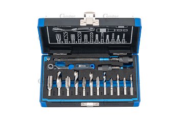 Závitníky M4 - M12 a spirálové vrtáky s 6ti hranným dříkem 1/4", sada 16 dílů - produktové foto