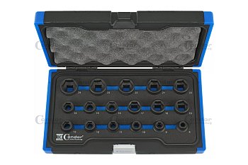 Hlavice nástrčné 1/2", 6ti hran 8 - 24 mm, extra krátké, tvrzené, Xcess Performance, sada 17 dílů - produktové foto