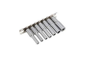Hlavice nástrčné 1/4", E-profil E4 - E11, prodloužené, sada 7 dílů - produktové foto