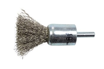 Kartáč drátěný koncový, nerezový, vlnitý drát 0,3 mm, průměr 10 mm, dřík 6 mm - produktové foto