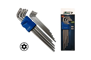 Klíče zástrčné Torx T10 - T50, vrtané, extra dlouhé, sada 9 dílů - produktové foto